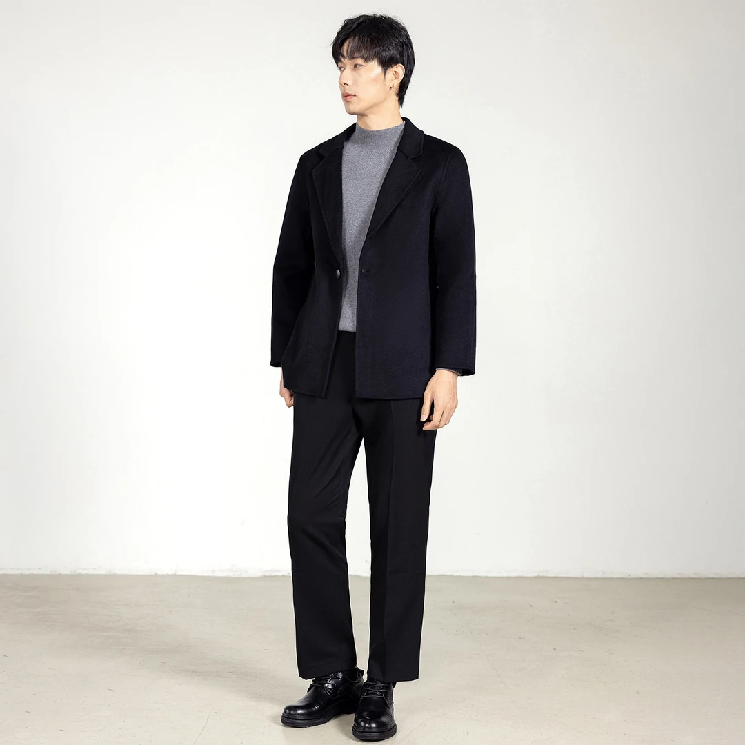 厚款毛呢西装领羊毛外套商务毛呢大衣呢子中长款冬季