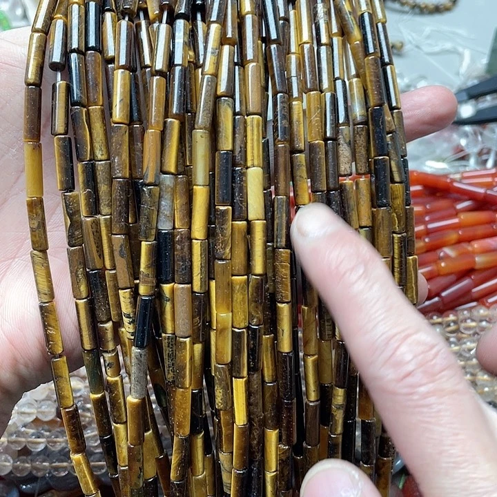 玛瑙/玉髓珠宝半成品未镶嵌一条4x14mm虎眼管珠