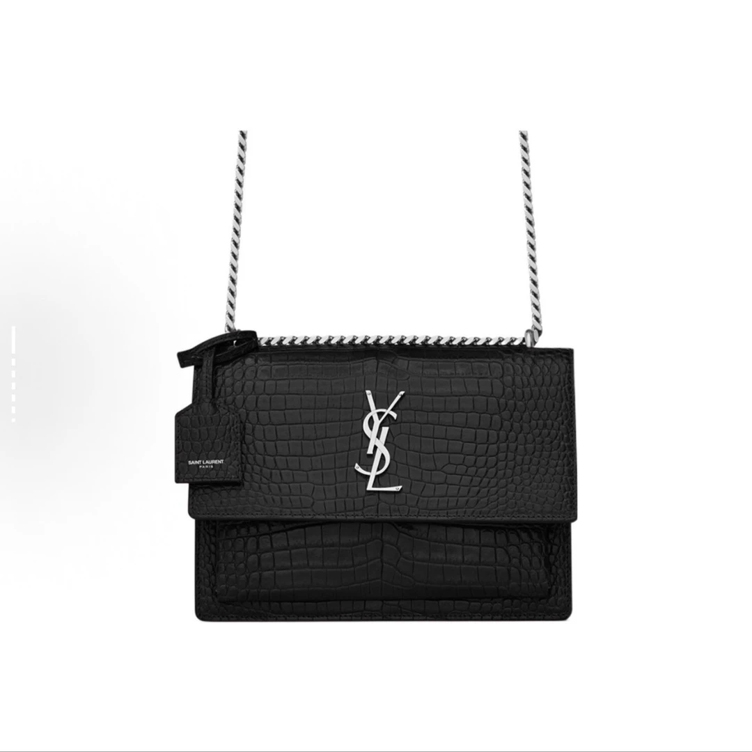 99新 YSL/圣罗兰 YSL黑银鳄压日落斜挎包
