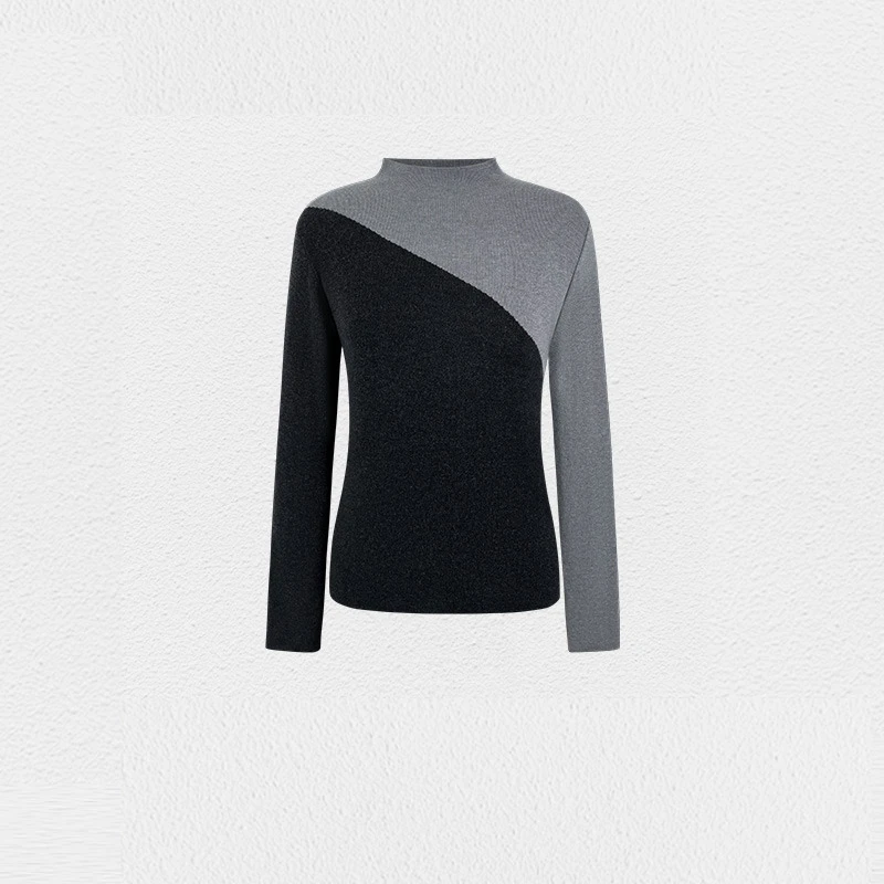 拼色美学 长袖半高领打底上衣女秋冬套头修身显瘦针织衫LL-254788