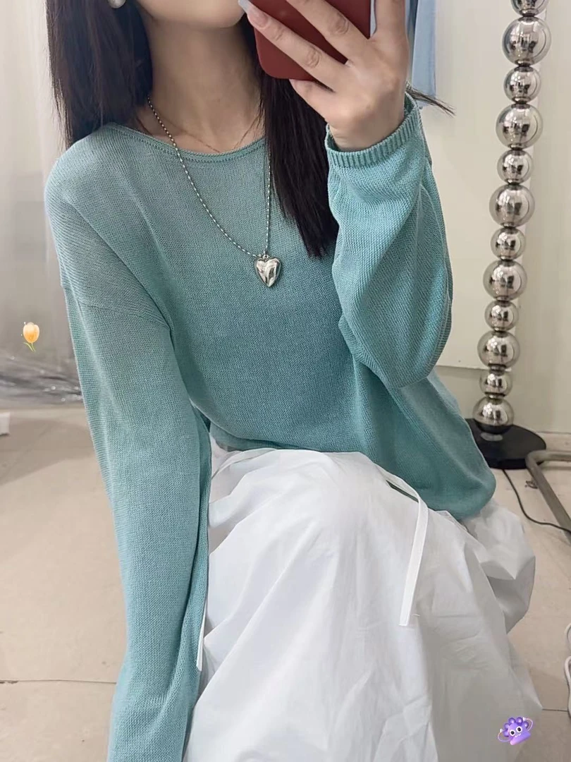 QIANRH-9978春季上新一字领纯色慵懒极简风针织衫