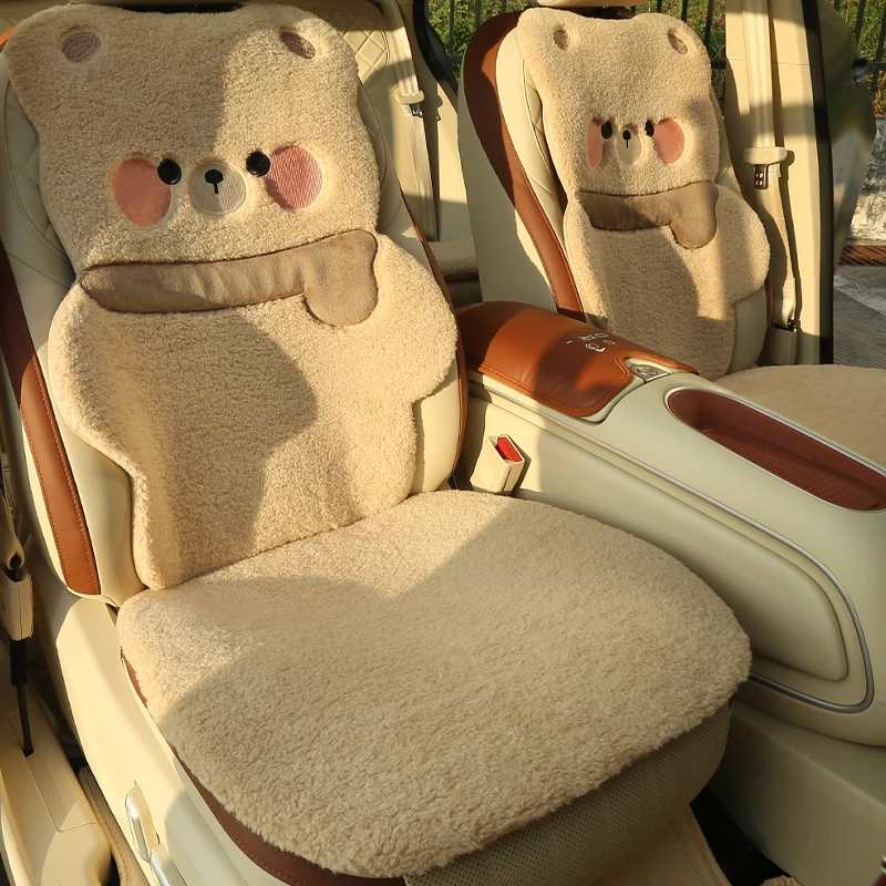 2025年新款围巾熊毛绒冬季汽车座垫多件套