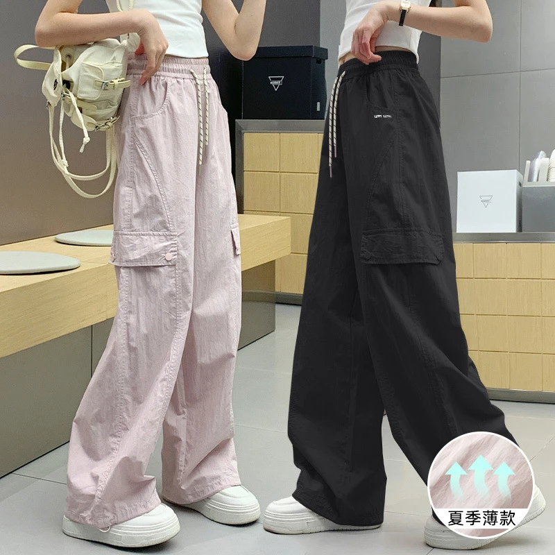 女童防蚊裤宽松薄款速干裤子夏装2025新款大童冰丝休闲长裤