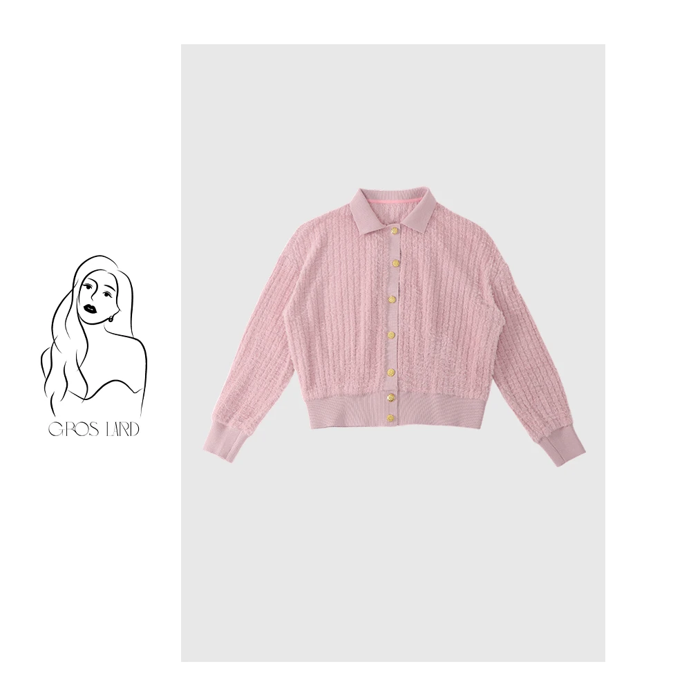 多肉宝贝Polo领毛毛上衣女微胖MM穿百搭显瘦上衣7B3136