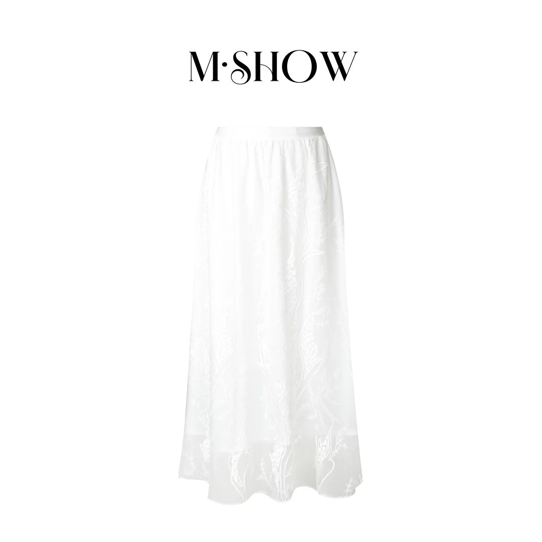 【墨秀真丝】100%桑蚕丝顺纡绉女士刺绣真丝半裙5081Q