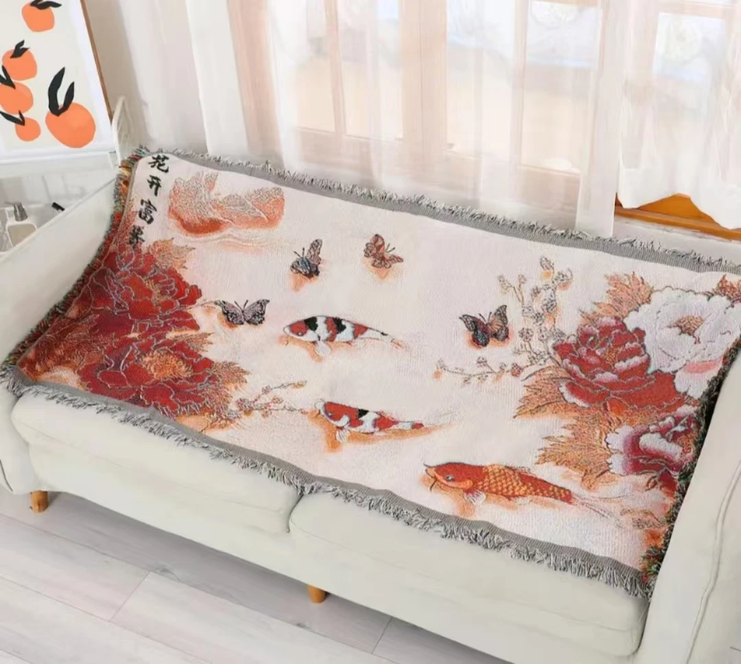 年年有鱼沙发高端防滑垫带流苏尺寸235【直播间实物为准】