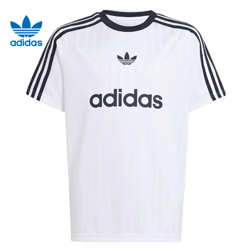 adidas Originals阿迪三叶草大童TEE流光风针织无领短T恤JM0492