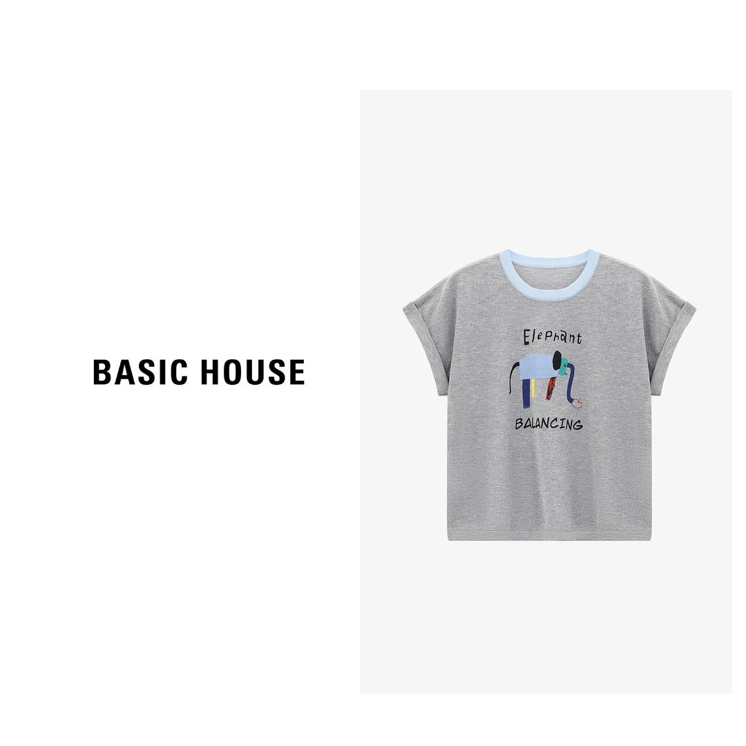 Basic House/百家好夏季莱赛尔亚麻混纺短袖针织衫-B0625B5Z562