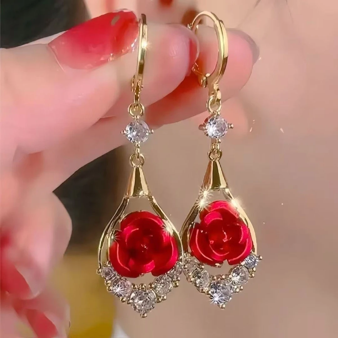 恣睢 锌合金耳饰 R0R35爆款2025新款玫瑰花卡扣轻奢百搭网红耳环