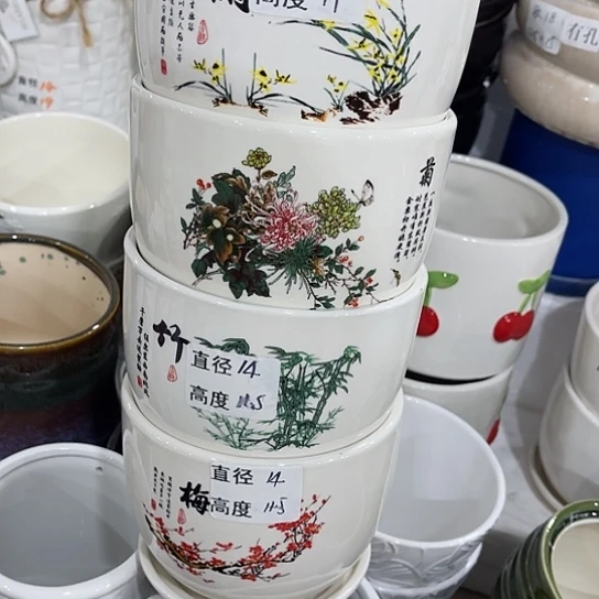 多肉绿植陶瓷花盆9.9包邮，有孔