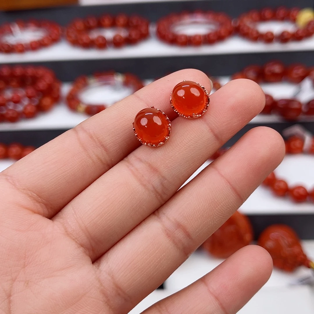 手串未镶嵌南红玛瑙河湾冰红鸽血红耳钉