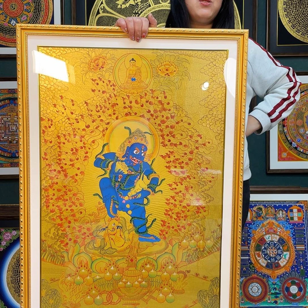 卷轴画手绘唐卡 黑财带框