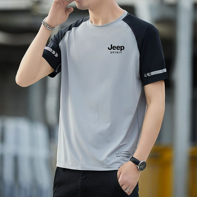 JEEPSPIRIT吉普短袖T恤2025夏季冰丝凉感体恤衫35-40岁男装高级感
