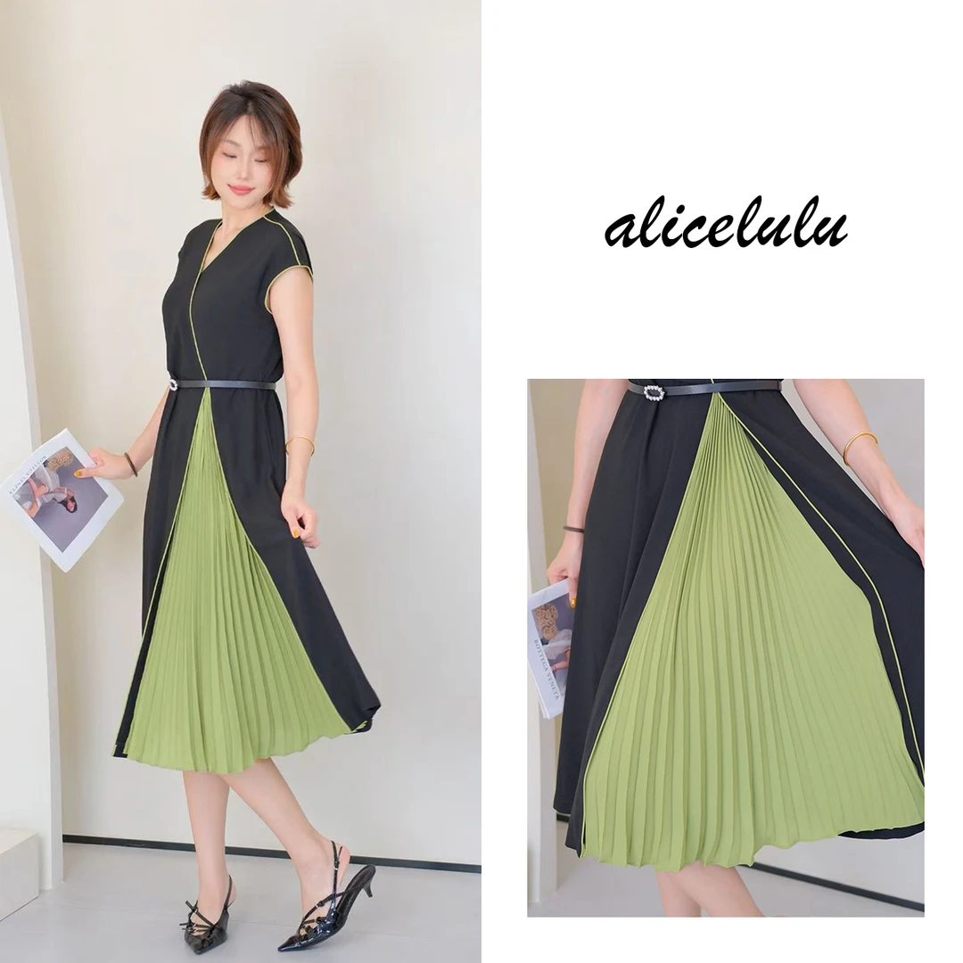1[alicelulu] 新款通勤拼接气质时尚收腰连衣裙 S2144055E