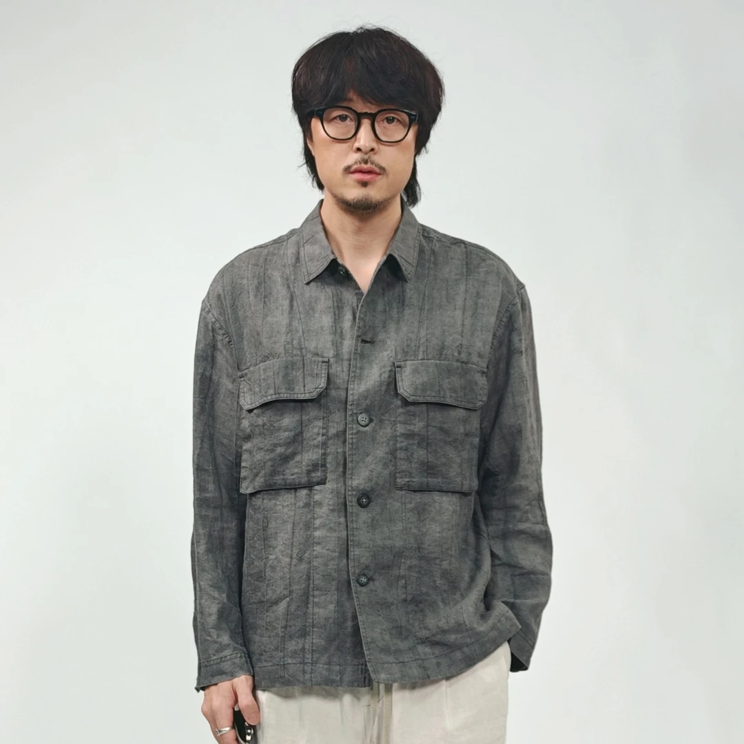 北纬三十度男士春秋长袖衬衫苎麻新款透气休闲新中式禅意风格调