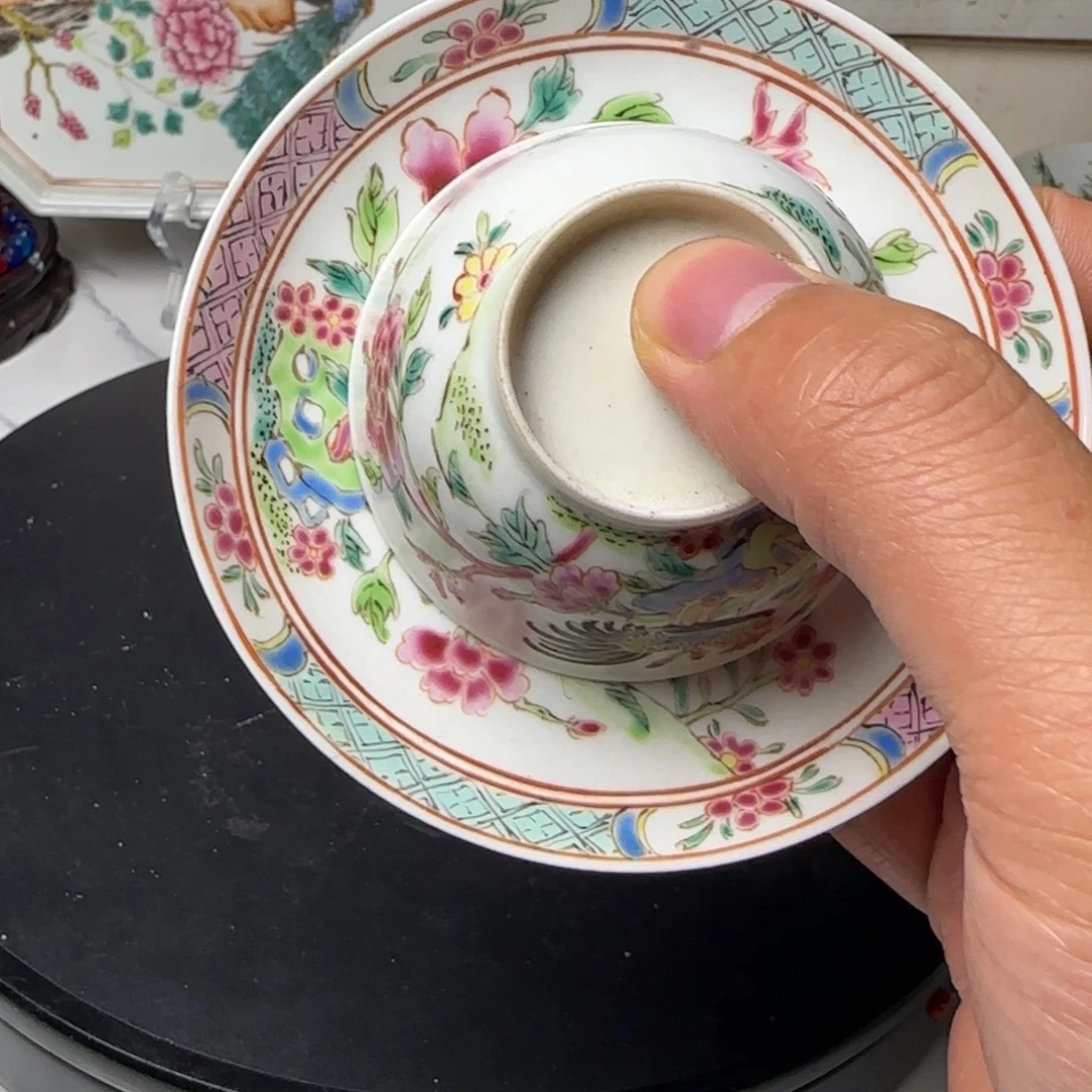 等***来粉彩冠上加官杯碟不包邮