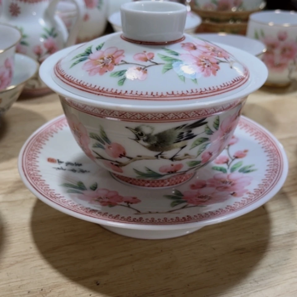 【闪购商品】紫砂茶盘劲*桃花盖碗1套