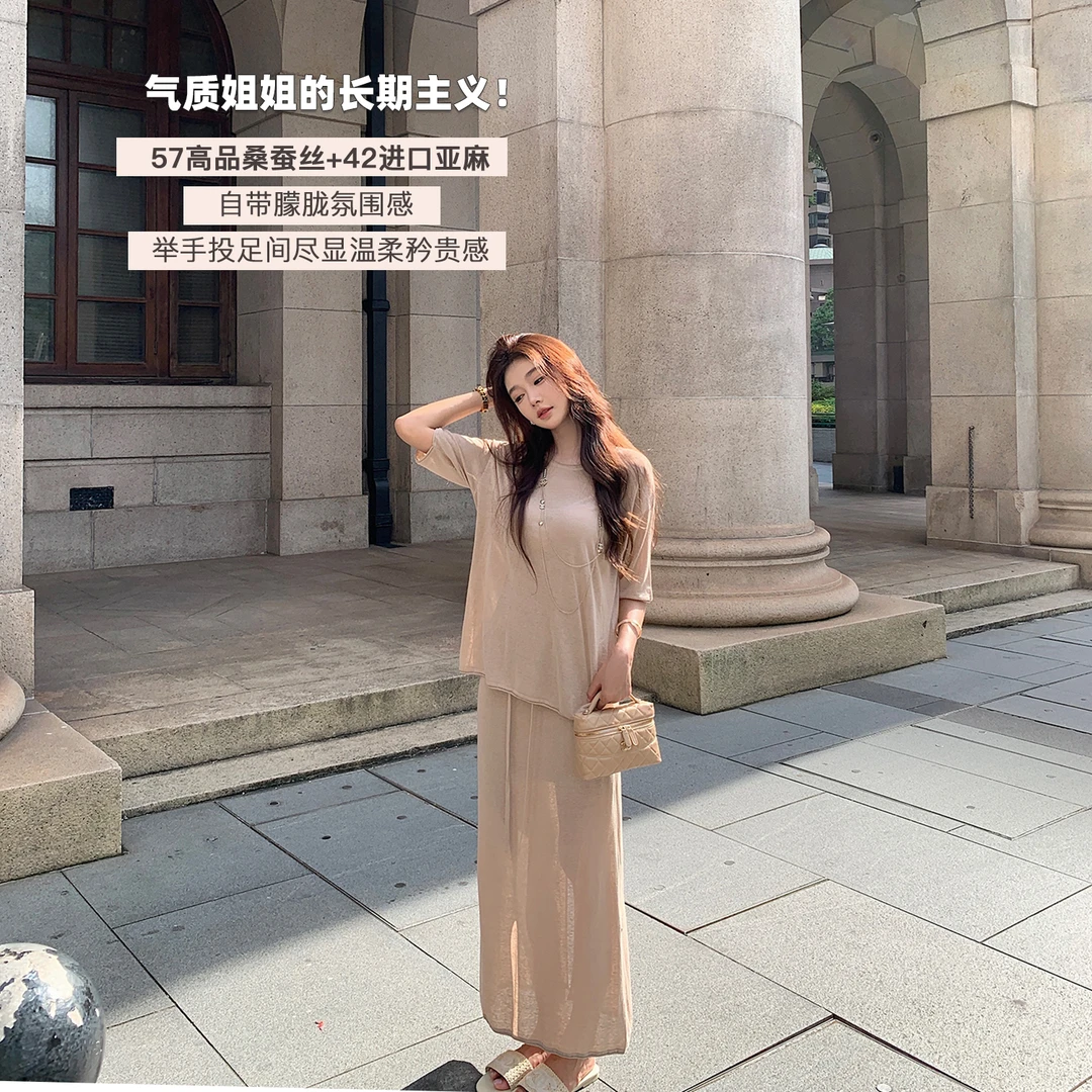 "Soft慵懒纸片人"穿搭的尽头是极简姐感！进口亚麻真丝松弛感套装