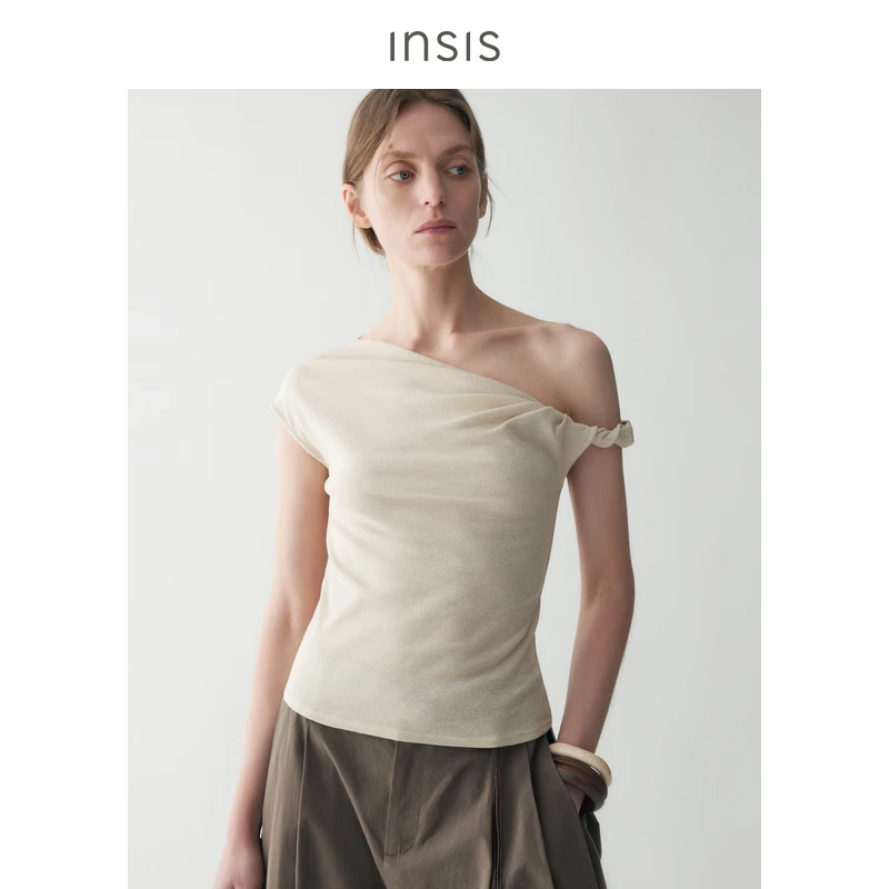 {夏日新品}单边肩带扭结T恤FN25211010