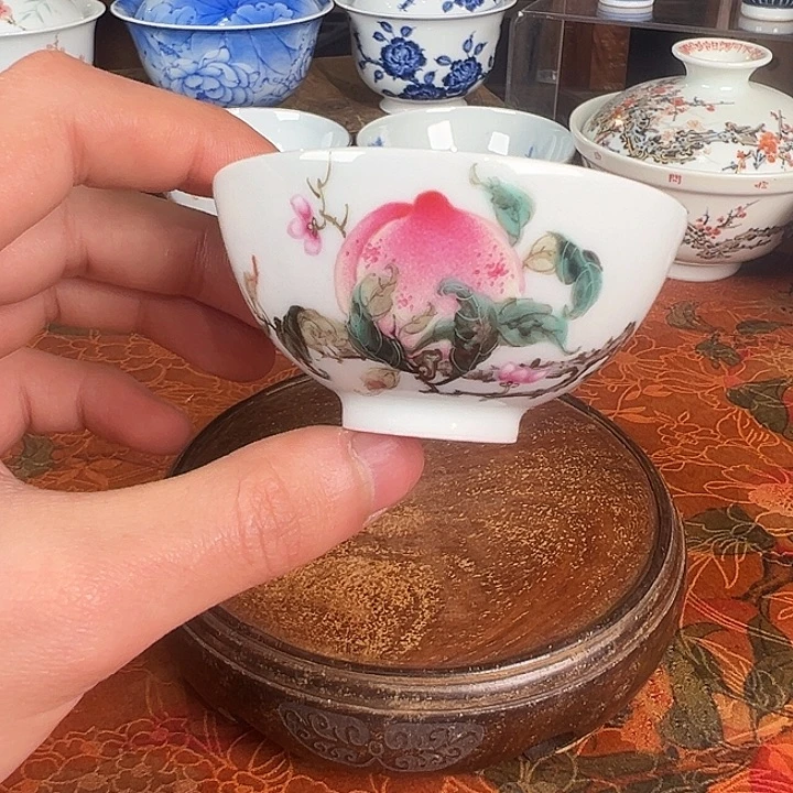 陶杯子钟新春寿桃鸡心杯