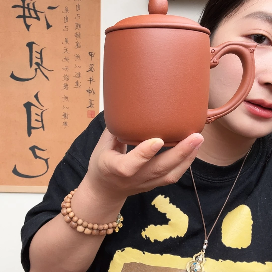 茶杯紫砂微瑕紫砂盖杯小红泥