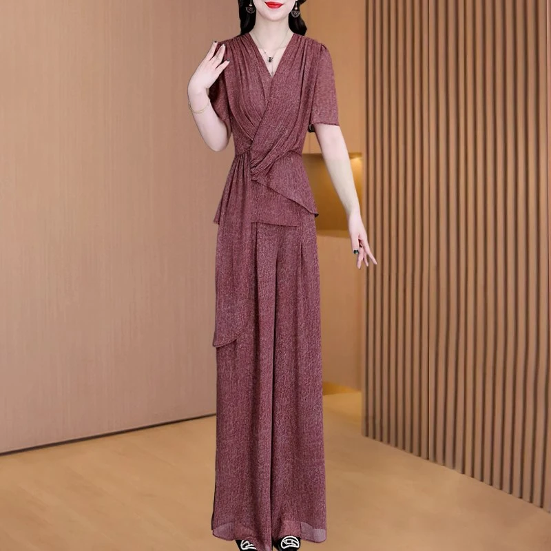 老钱风高贵洋气雪纺套装女品牌气质减龄轻奢高级感穿搭职场女神范