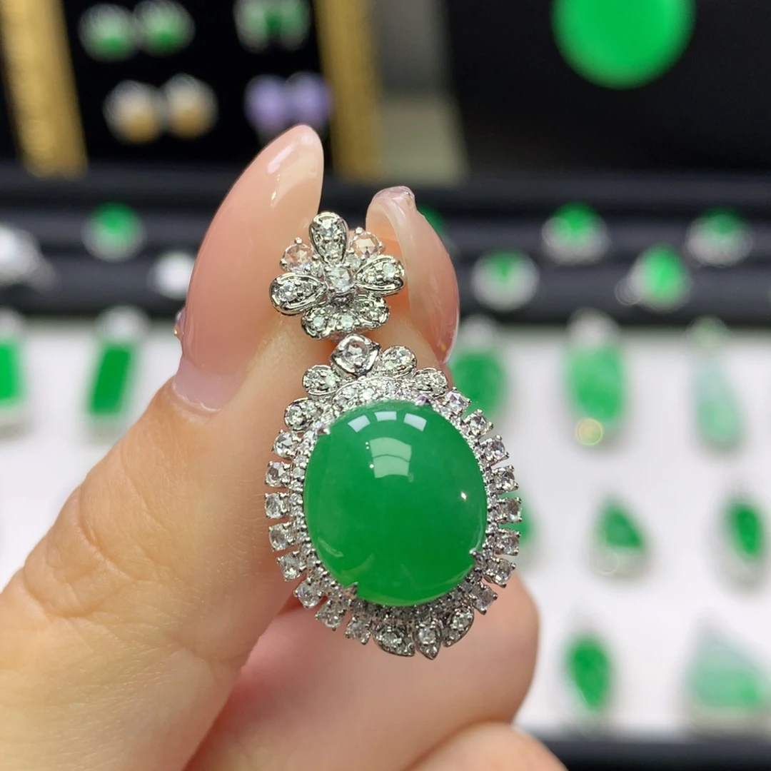 翡翠18K金镶嵌吊坠(不含链)