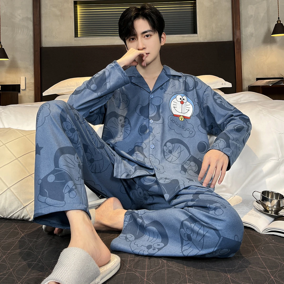 哆啦A梦秋冬季睡衣男士2025新款德绒保暖薄绒大码学生家居服套装