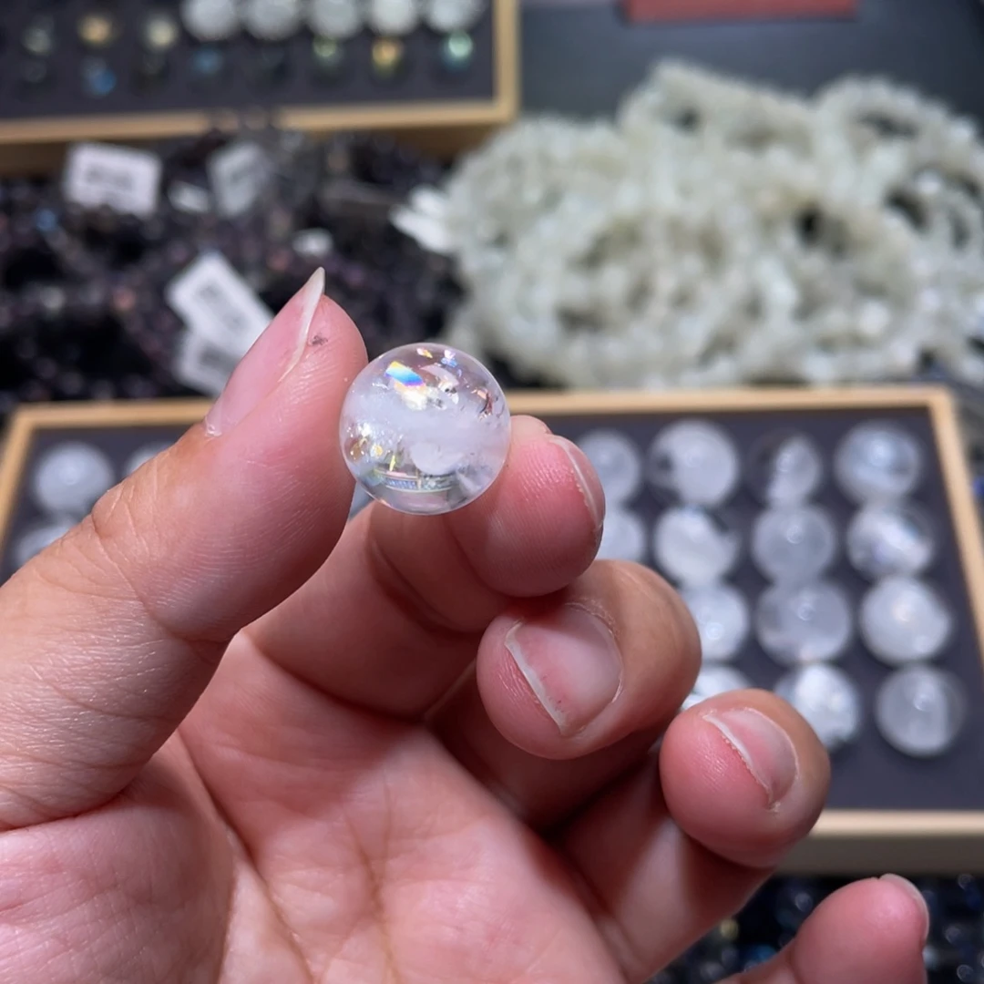 水晶手链未镶嵌傷***油彩虹白幽灵单珠13.9mm