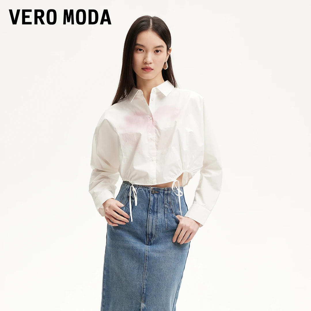 Vero Moda衬衫女春游出行小众洋气炸街印花抽绳底摆设325105027