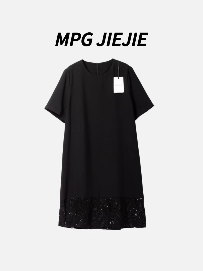 MPG JIEJIE【心动邀约】春夏大码拼接套头百搭短袖春夏季纯色连衣裙