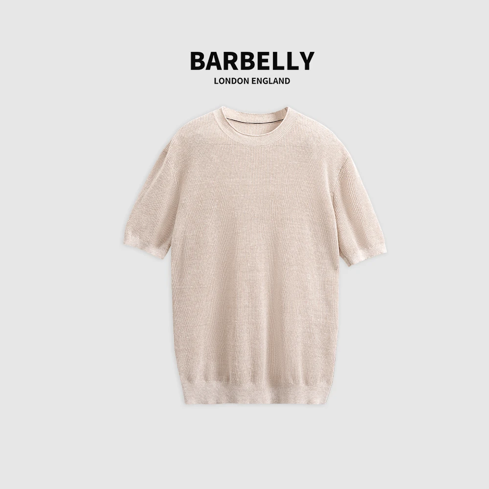 娜先生 意大利BC10000同款 半英式罗纹100亚麻圆领针织短袖T恤