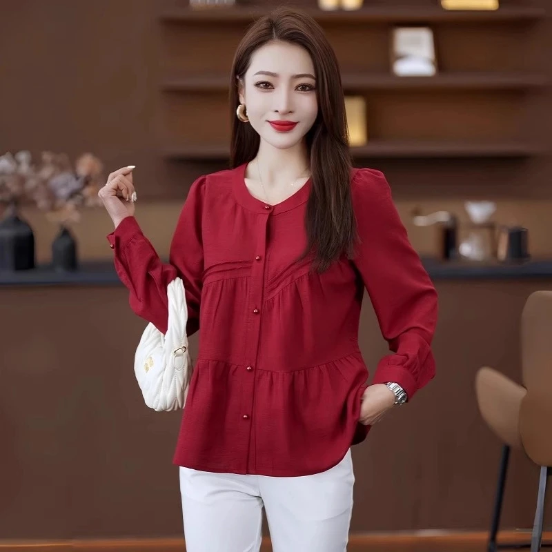 法式长袖衬衫女春秋新款洋气别致小衫小个子宽松甜美减龄气质上衣