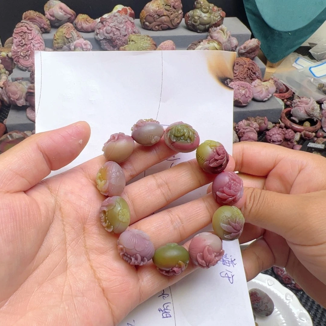豆***花玛瑙/玉髓手串未镶嵌