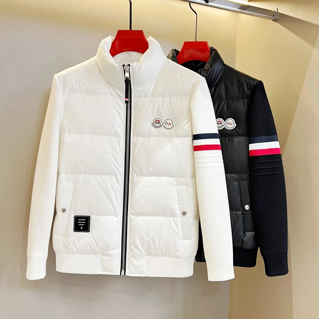 男士精品冬季保暖防寒立领羽绒服时尚潮流修身休闲拼接针织袖外套
