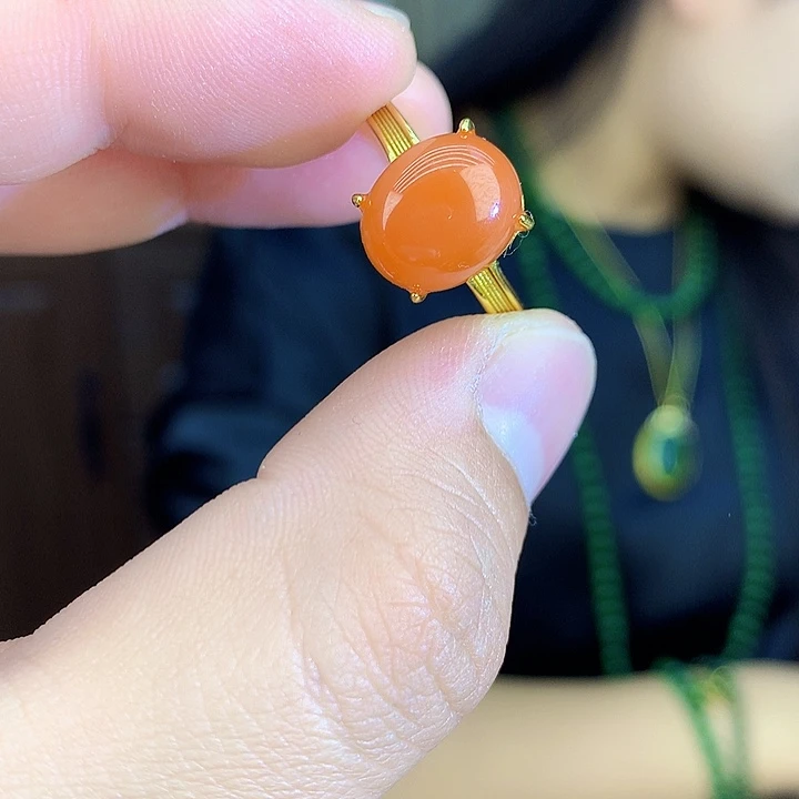 银S925镶嵌南红玛瑙戒指戒指