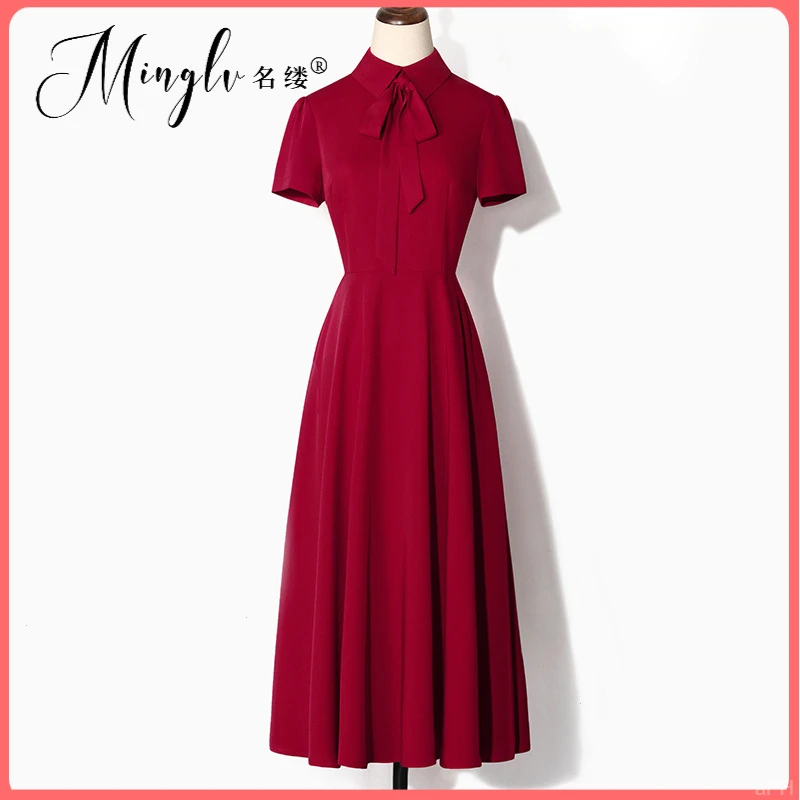 约会小裙子夏艺考气质法式礼服长裙酒红色收腰显瘦长款连衣裙女夏
