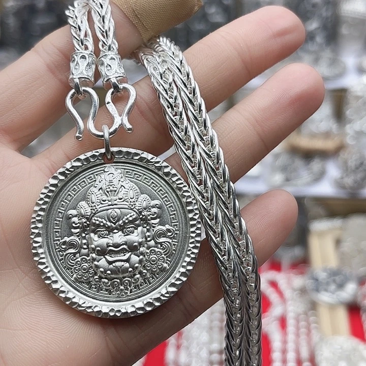 坠链均足银999肖邦项链黄财神吊坠