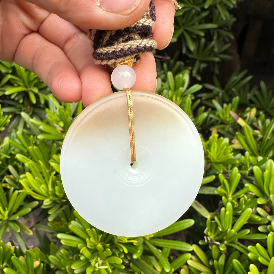 和田玉糖白平安扣48厚10金山一细