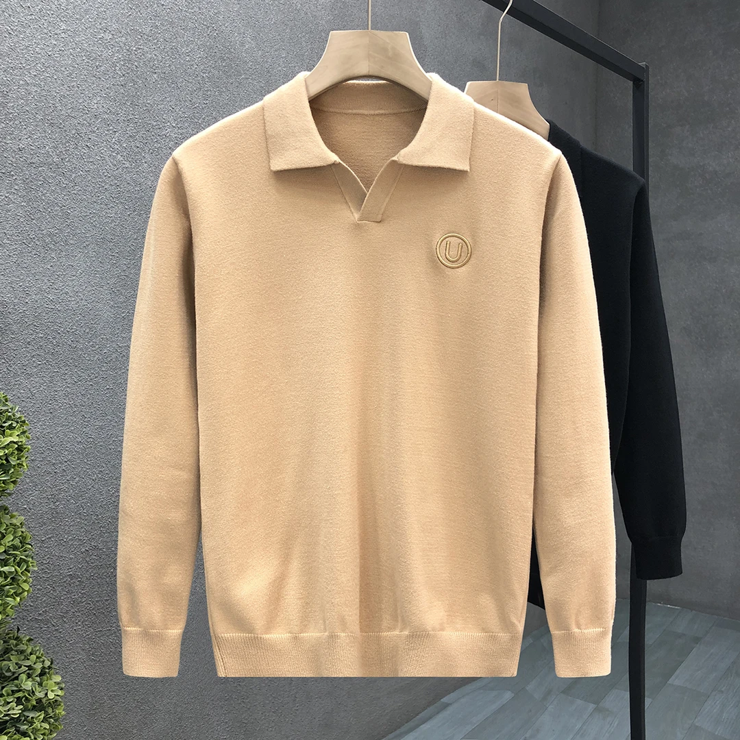 保登皮兹翻领刺绣羊毛衫男款潮牌内搭毛衣冬季新款男士