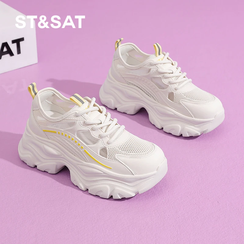 星期六网面透气老爹鞋女夏季新款时尚百搭镂空洞洞休闲运动鞋厚底
