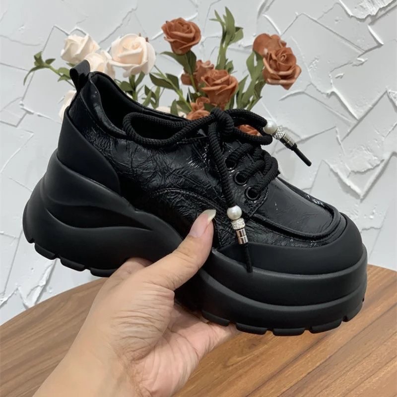 149英伦风女鞋2024秋季新款增高小皮鞋圆头系带单鞋网红乐福鞋