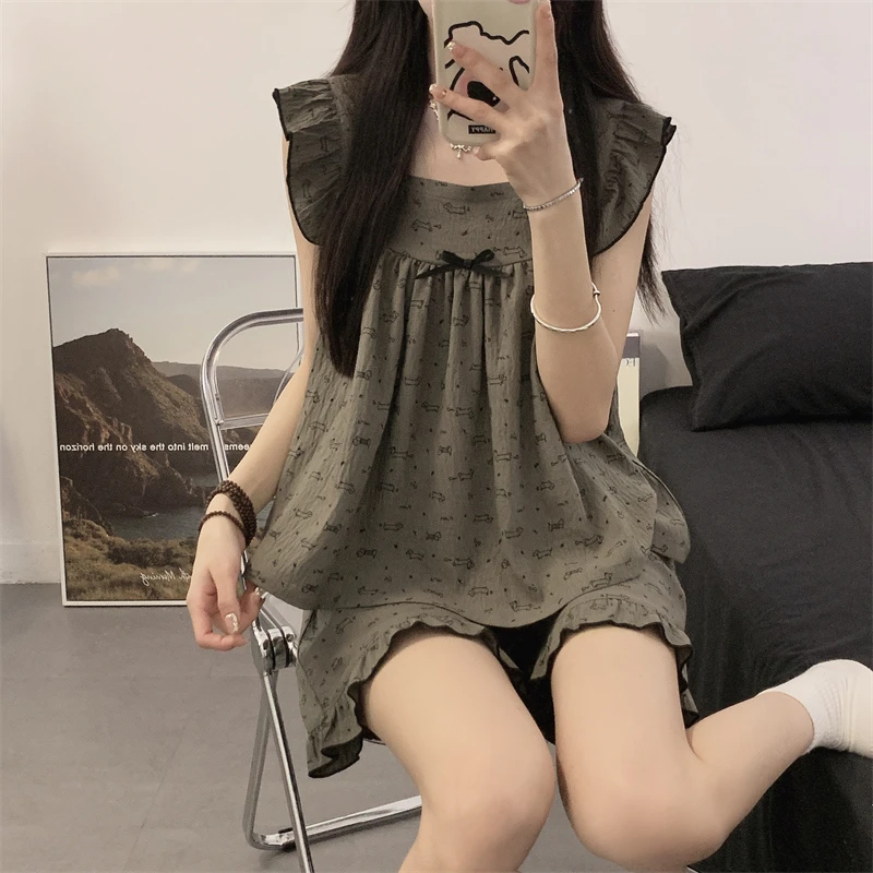 2025新款网红睡衣夏天薄款女夏季背心甜美腊肠狗家居服套装可外穿