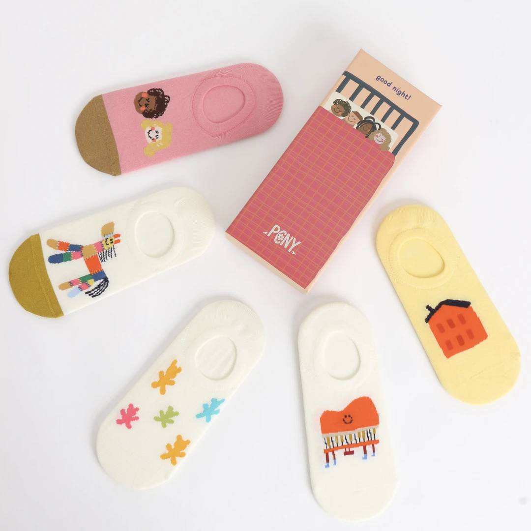 PCNY「云纱织梦」不理理秋季新款小众女装薄款透气韩版卡通印花短袜