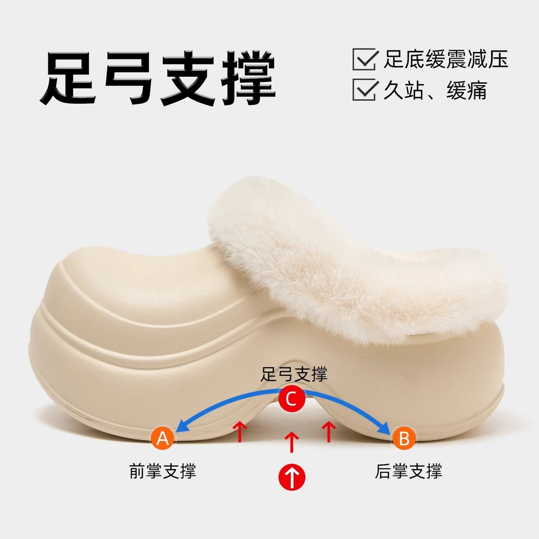 足弓支撑棉拖鞋女士2025新款秋冬季外穿厚底保暖毛绒防水棉拖女款