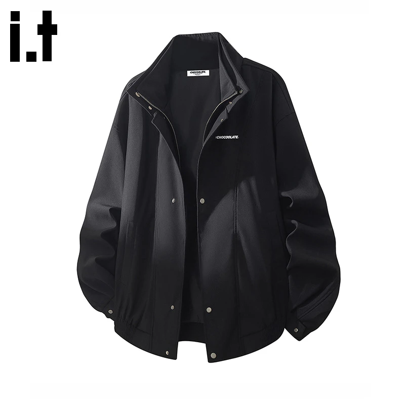 it: CHOCOOLATE黑色假两件夹克男士2025秋冬季新款宽松休闲外套男
