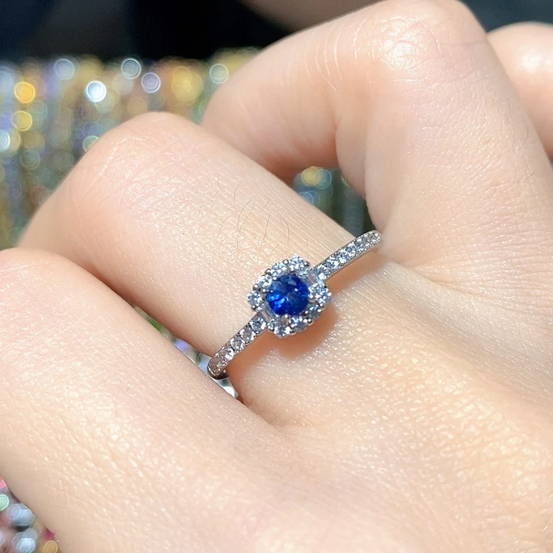 戒指蓝宝石银S925镶嵌天然蓝宝石