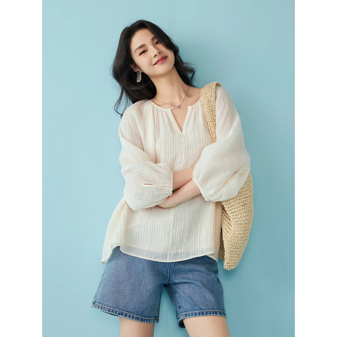 初棉【4.30上新】元气桃桃春夏休闲灯笼袖衬衫352604035