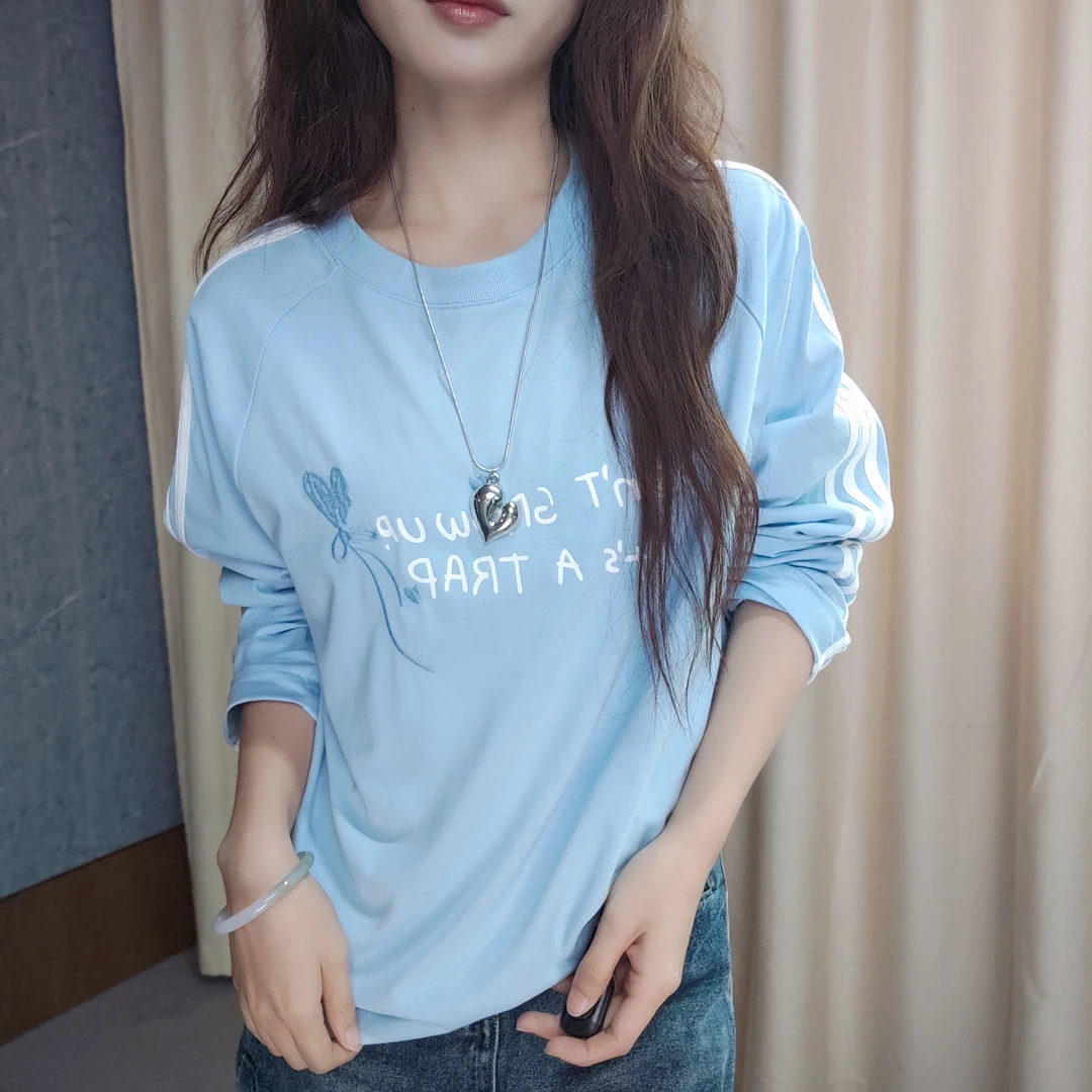 新款T恤长袖女秋季2024套头中长款大版时尚宽松上衣 9340
