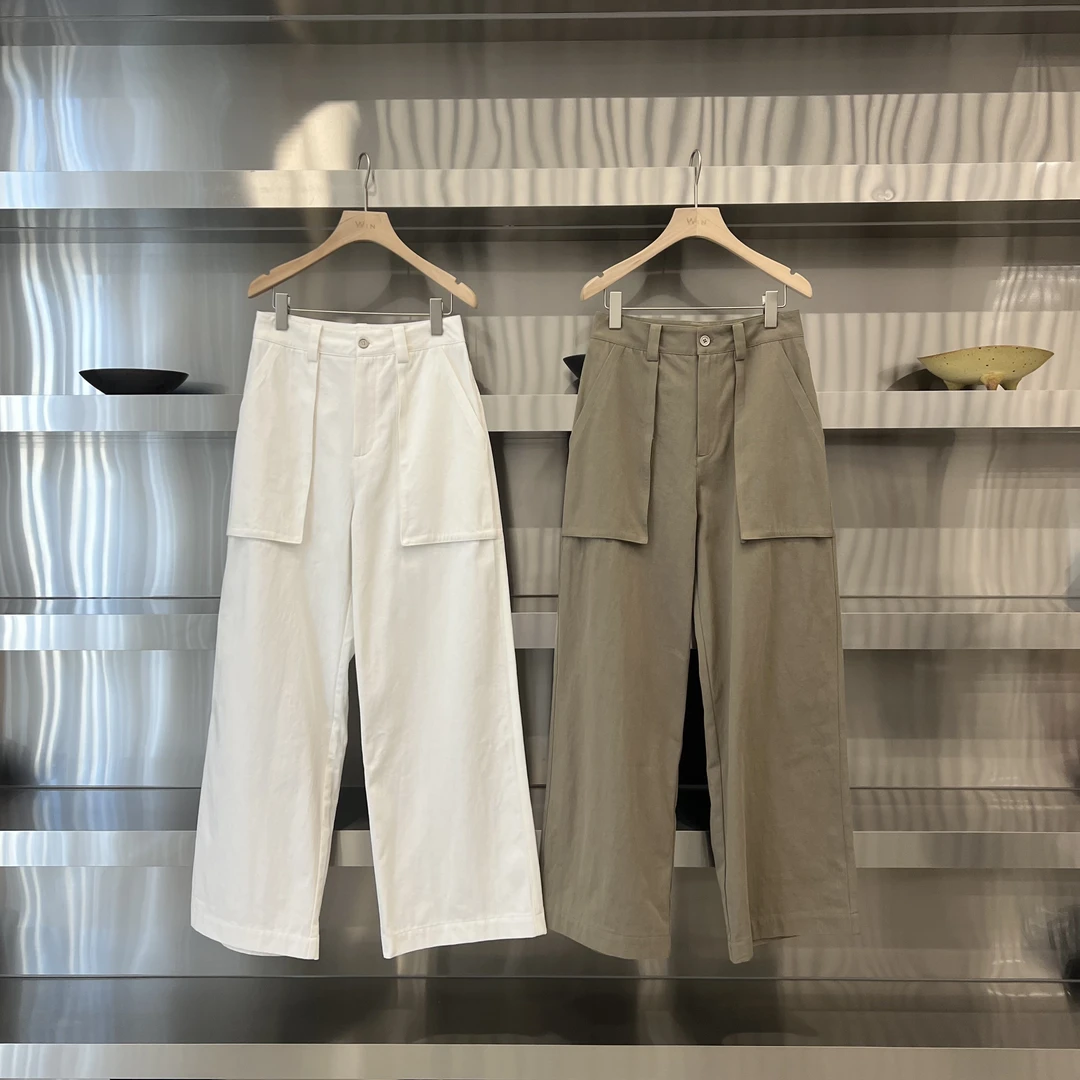 秋树叶大口袋休闲阔腿裤